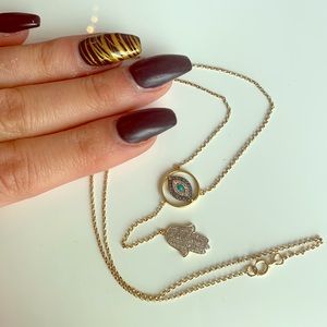 14K Diamond & Turquoise Hamsa Hand & Evil Eye